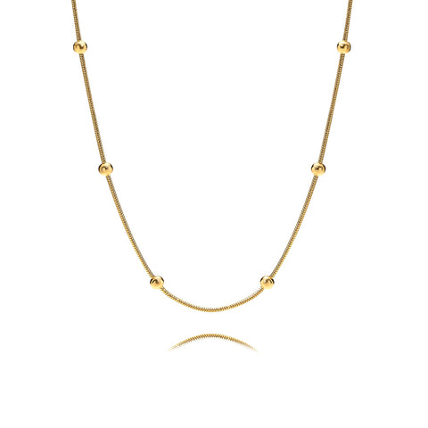 Women's Simple Separated Bead Gold Chain Necklace & Chain Bracelet