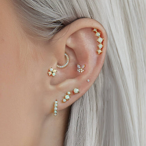 Curved White Opal Flat Back Cartilage Earrings