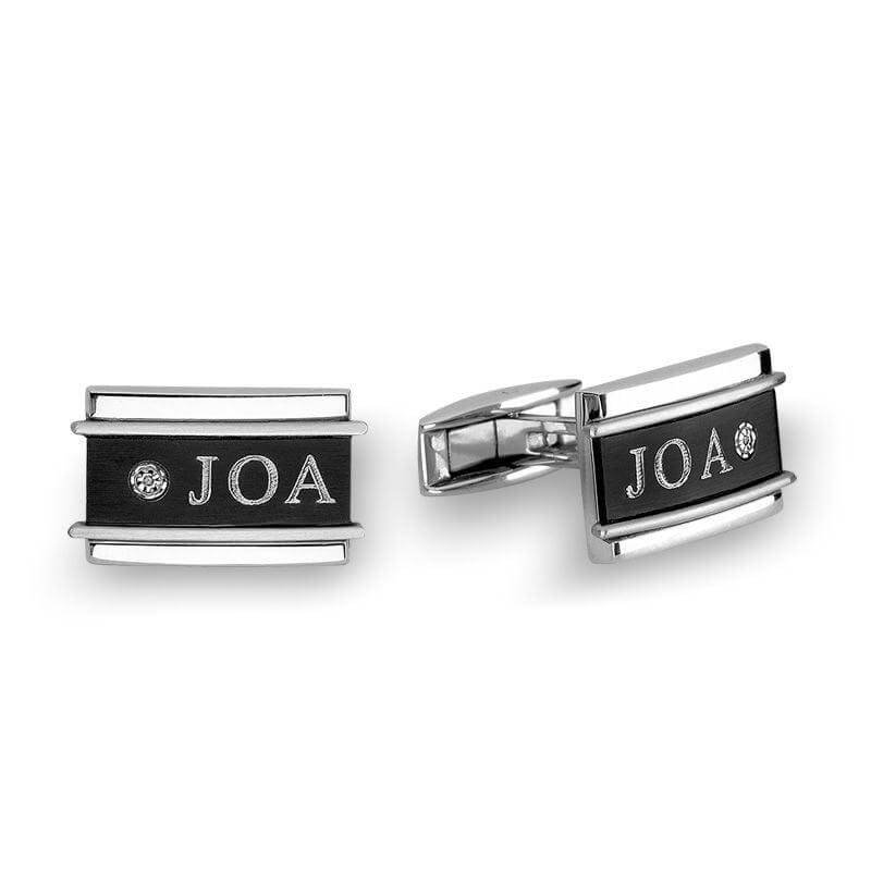 Men's Diamond Accent Engravable Cuff Links in Two-Tone Stainless Steel (3 Initial