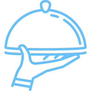 Simple icon of a hand holding a covered cloche.