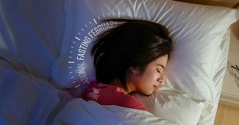 Girl sleeping. Text : National Fasting February