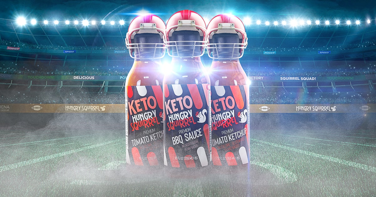 hungry squirrel sauces in a football field wearing football helmets