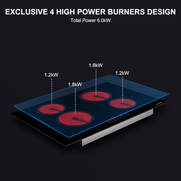 30-Zoll-Elektroherd, schlankes Design, 4 Brenner, Küchengeräte, Keramik
