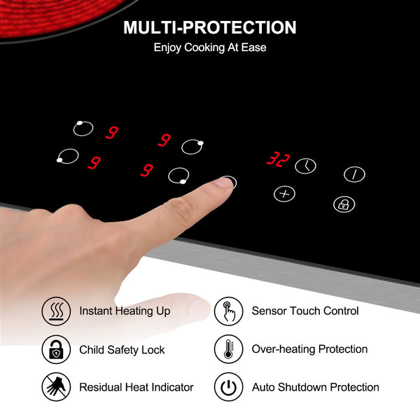 plaque de cuisson électrique avec contrôle de sécurité, dessus de cuisinière en céramique de 30 pouces