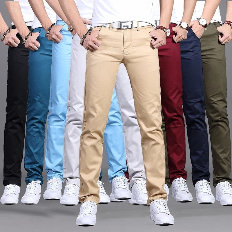 2021 Spring autumn New Casual Pants Men Cotton Slim Fit Chinos Fashion Trousers Male Brand Clothing 8 colors Plus Size 28-38