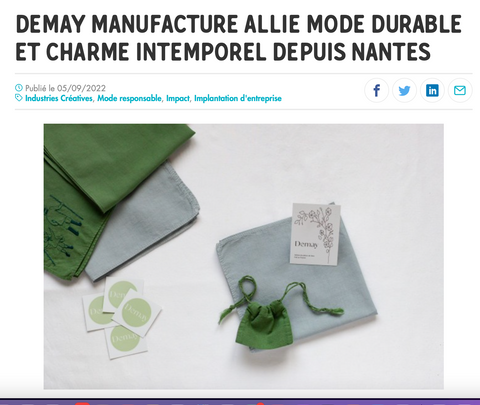 Demay manufacture, mode durable Nantes. Mouchoir en coton biologique, mouchoir en tissu français. Fabriqué à Cholet, made in France.