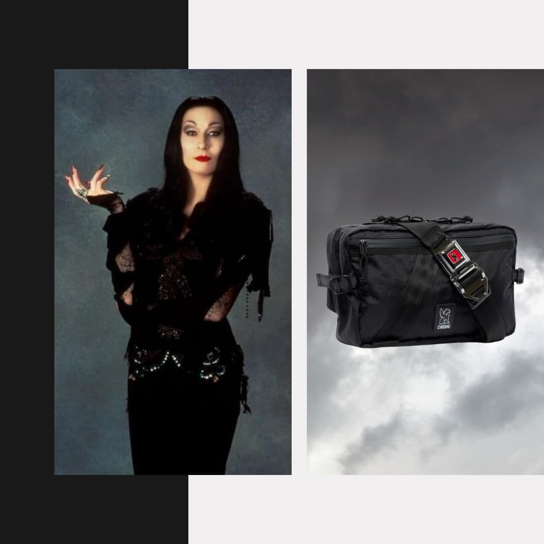 Morticia Adams carries a Tensile Sling bag