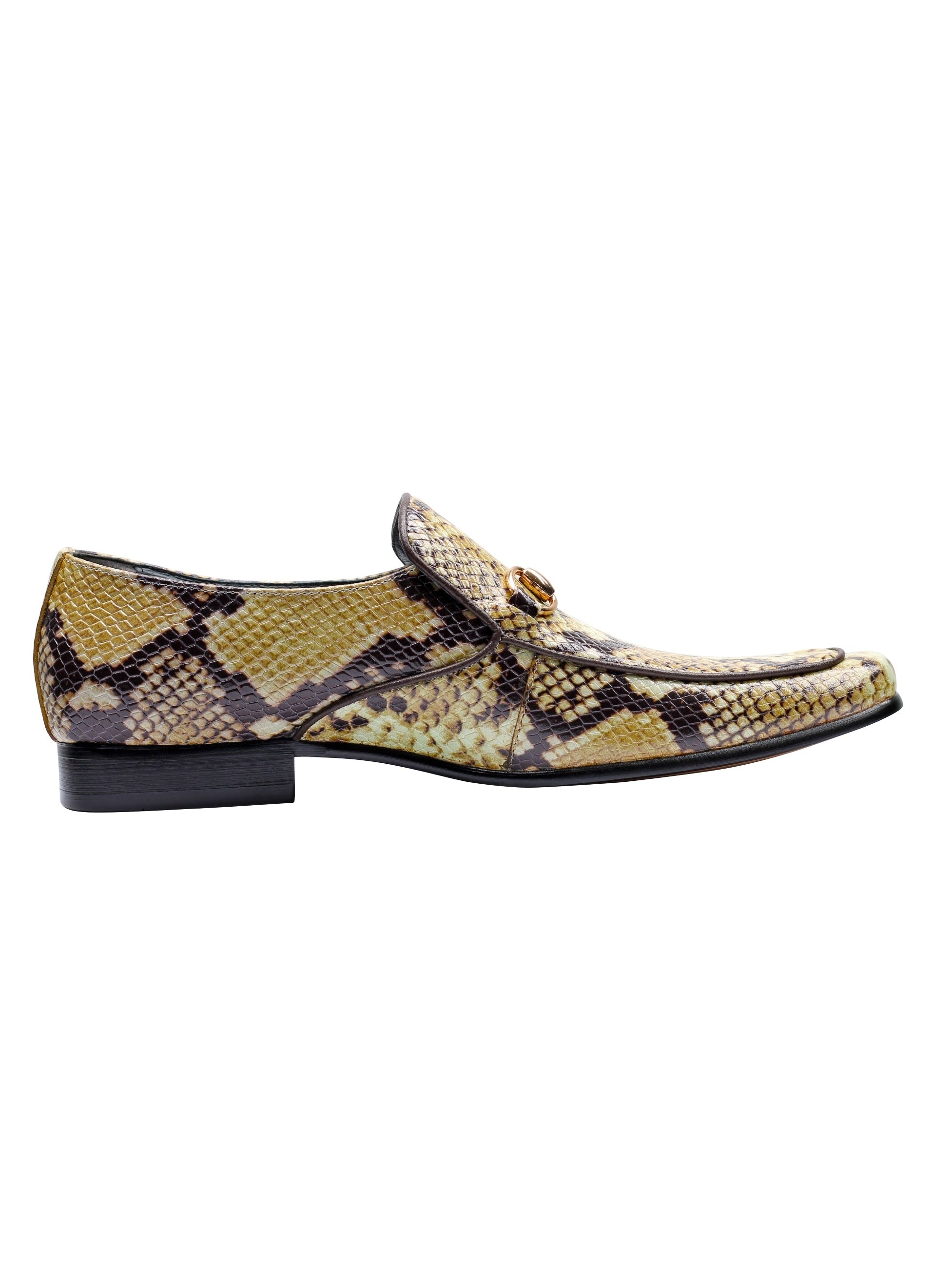 REAL LEATHER GOLD BUCKLE PRINTED SHOES