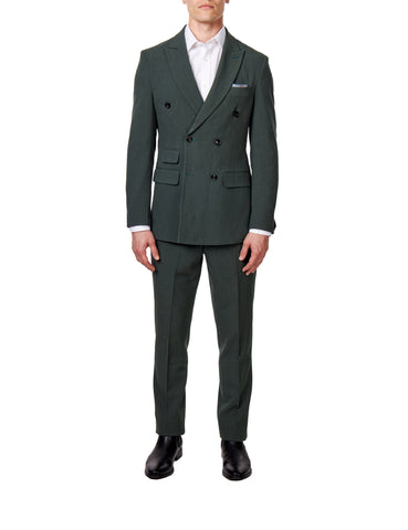 Mens double breasted green pinstripe suit jacket