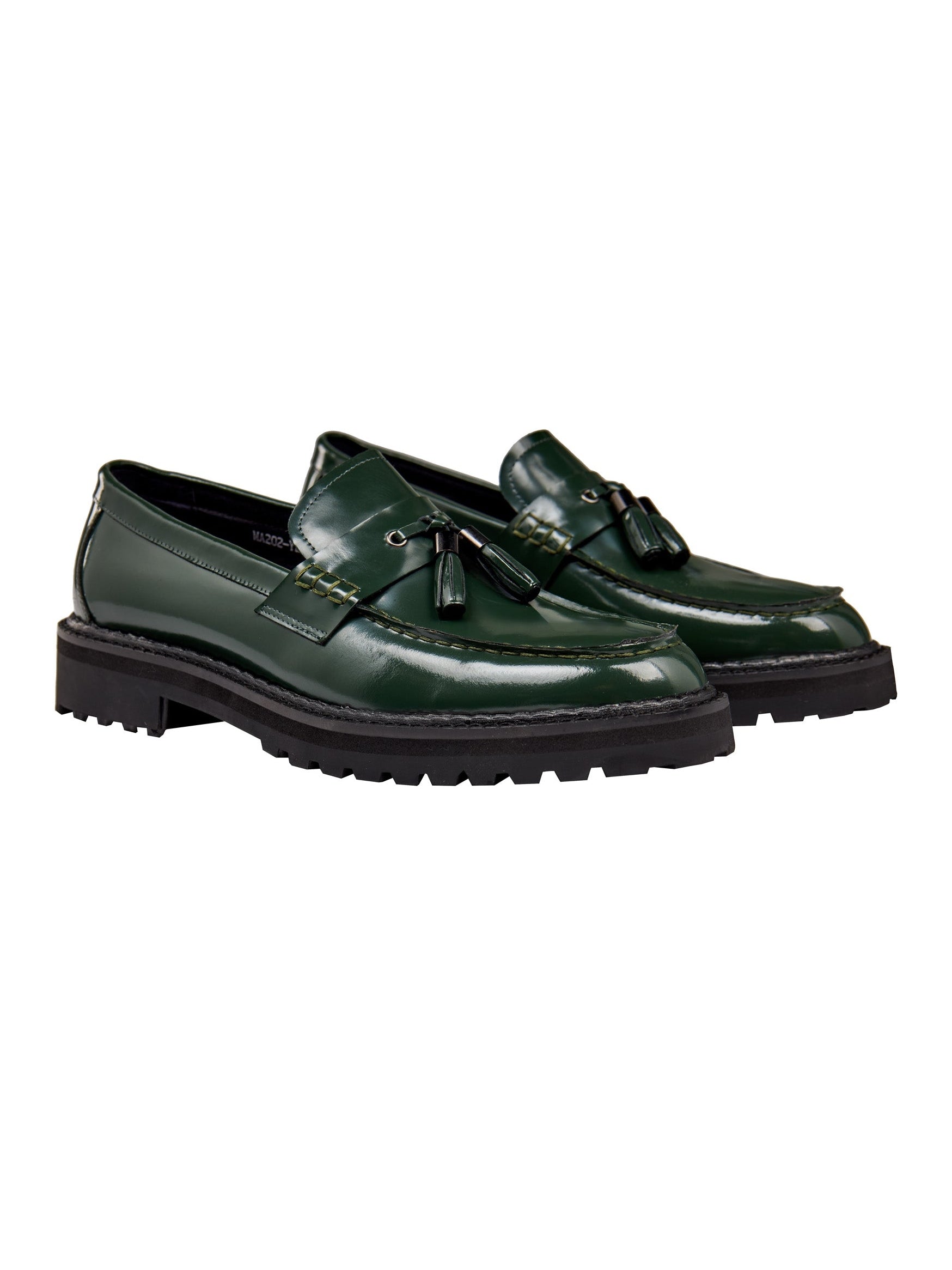 GREEN PATENT LEATHER TASSEL LOAFERS