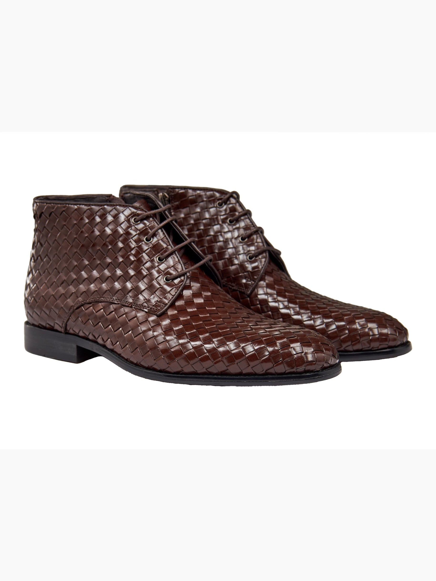 BROWN WOVEN LEATHER BOOTS