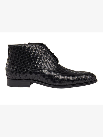 Men's Basket Woven Black Leather Ankle Boots