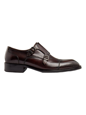 Men's Brown Polished Leather Double Monks Shoes