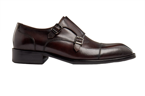 Men's Brown Polished Leather Double Monks Shoes
