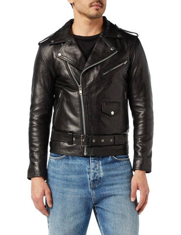 Mens black leather retro biker jacket cross zipped