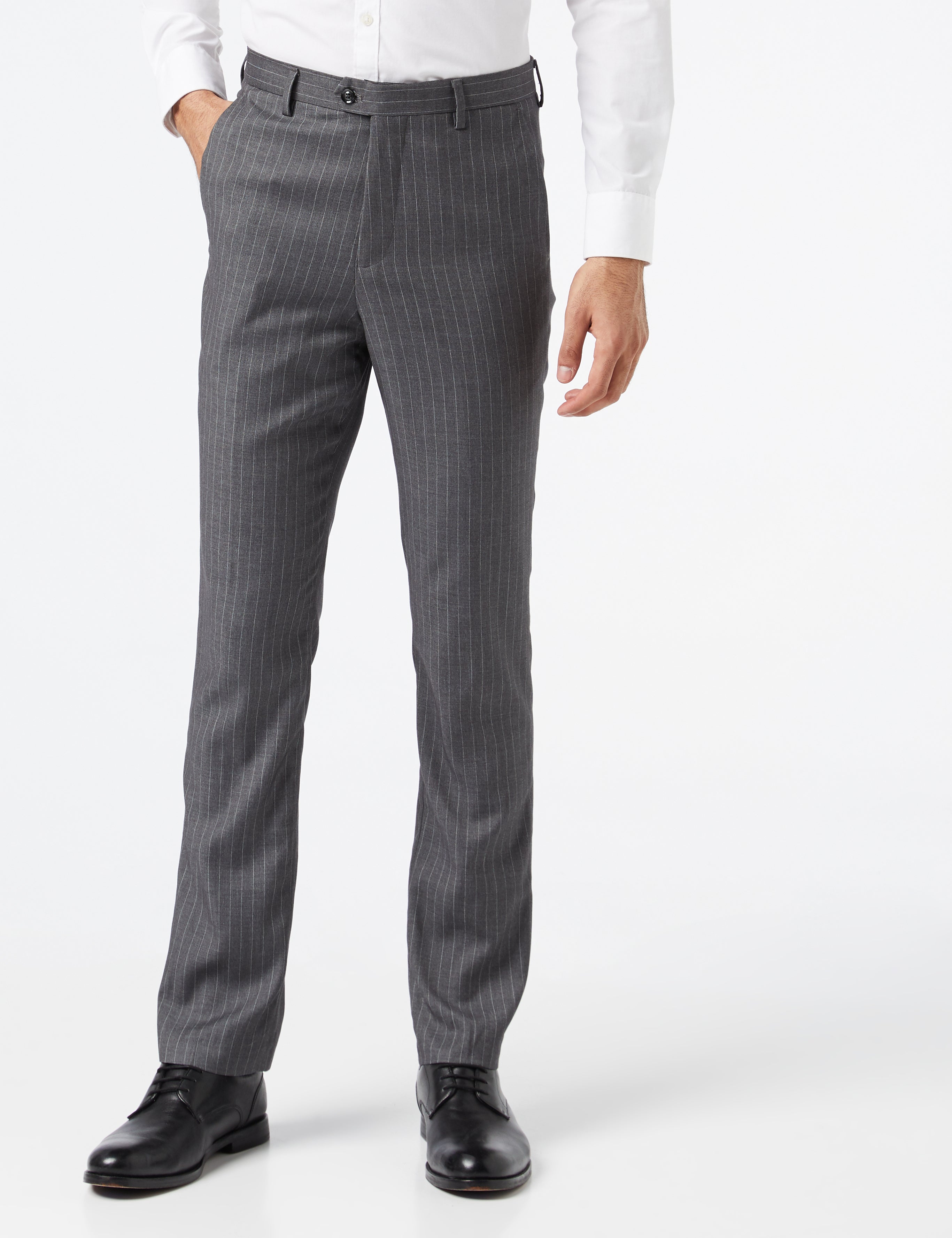 Men's White Pinstripe on Black Suit Trousers Tailored Fit Flat Front Dress  Pants [TRS-ALFRED-BLACK-32] at  Men's Clothing store