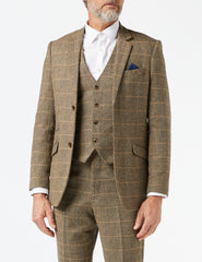 Men's Tweed Check 3 Piece Suit in Brown