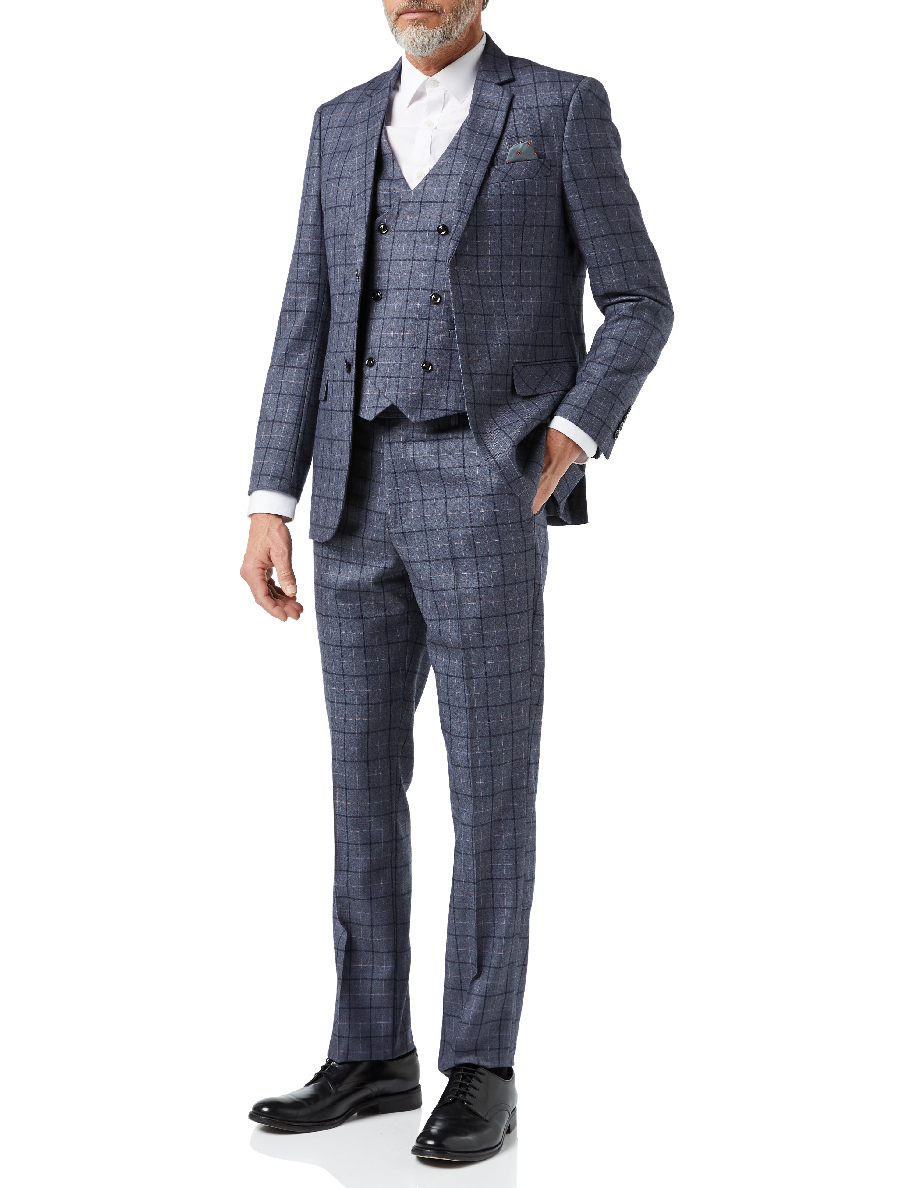 HECTOR - GREY WINDOWPANE CHECK JACKET & WAISTCOAT