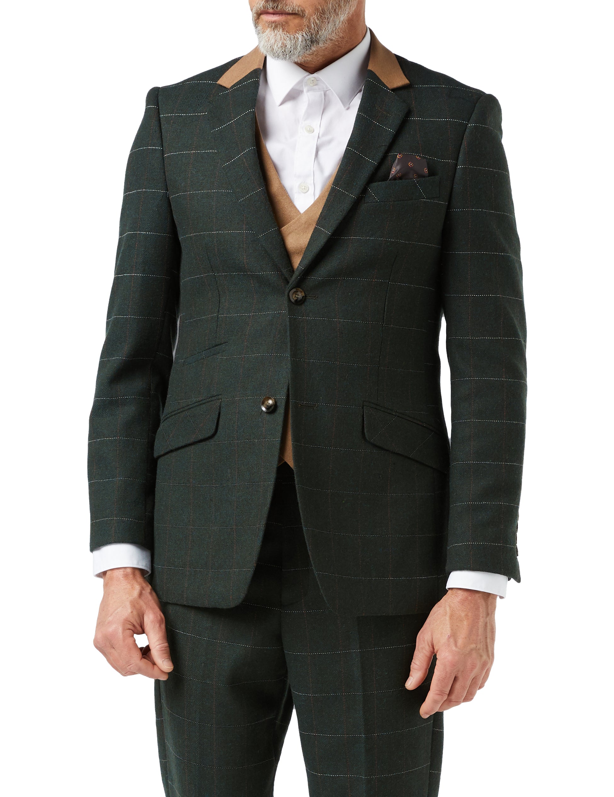 GREEN HERRINGBONE TWEED CHECK JACKET & WAISTCOAT