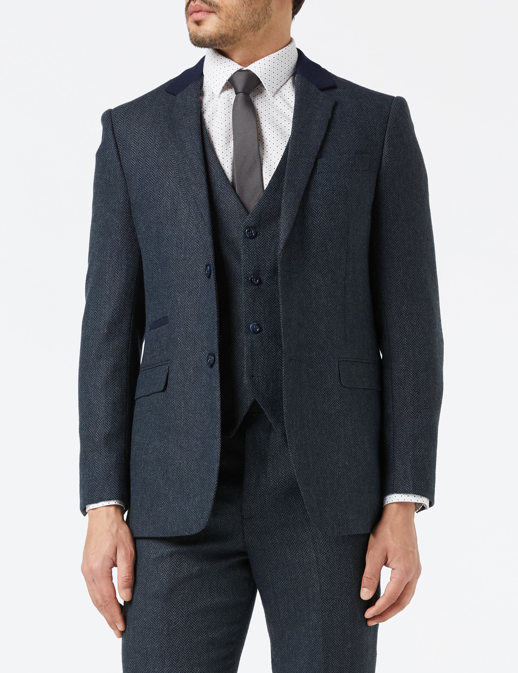 NAVY HERRINGBONE TWEED JACKET & WAISTCOAT