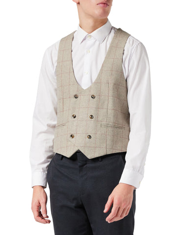 Men's low cut double breasted tweed check waistcoat