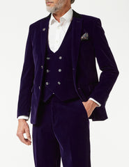 Men's 3 piece purple velvet wedding suit
