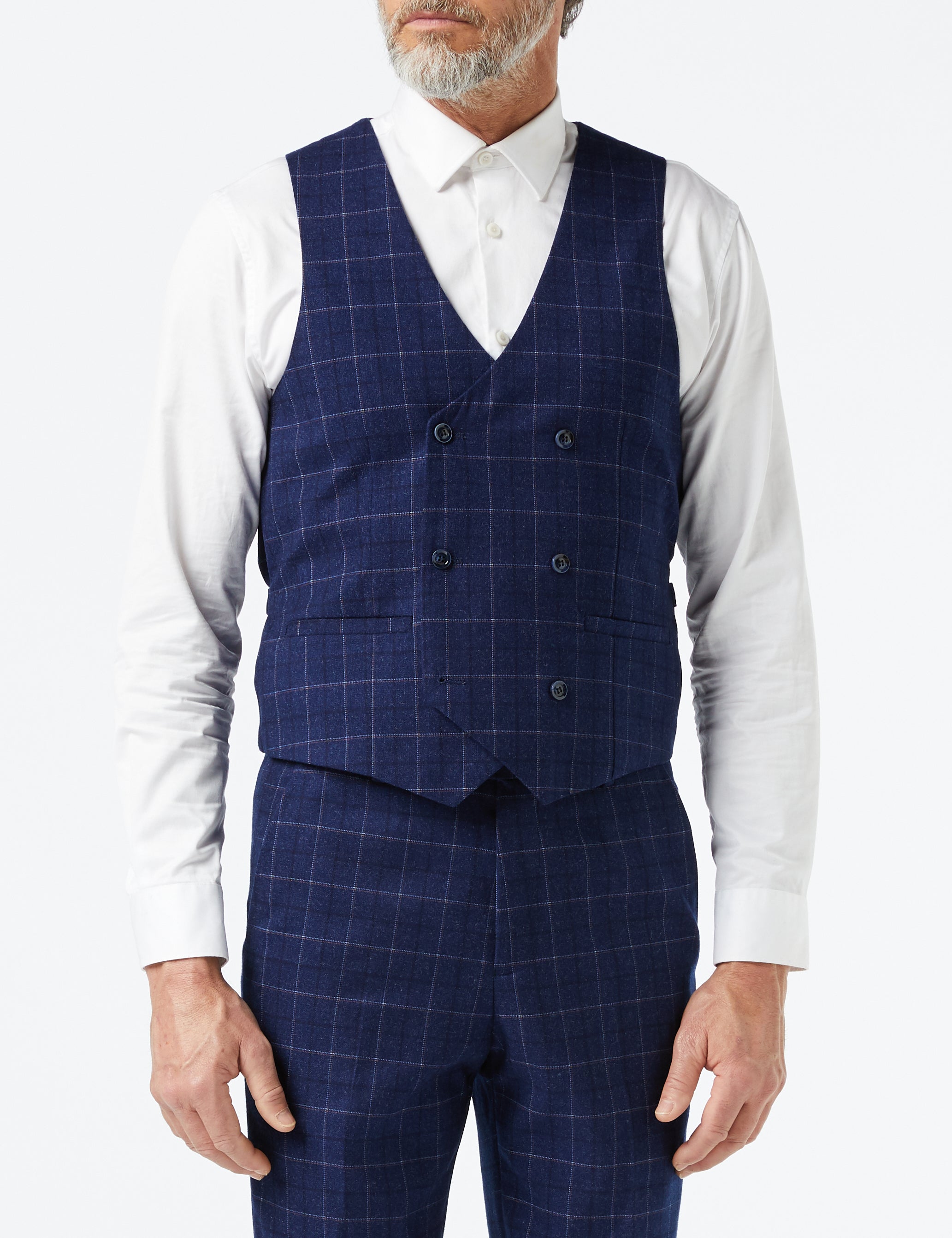 HECTOR - NAVY GRID WINDOWPANE CHECK  JACKET & WAISTCOAT