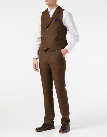 Men's Brown Tweed Check Waistcoat and Trousers