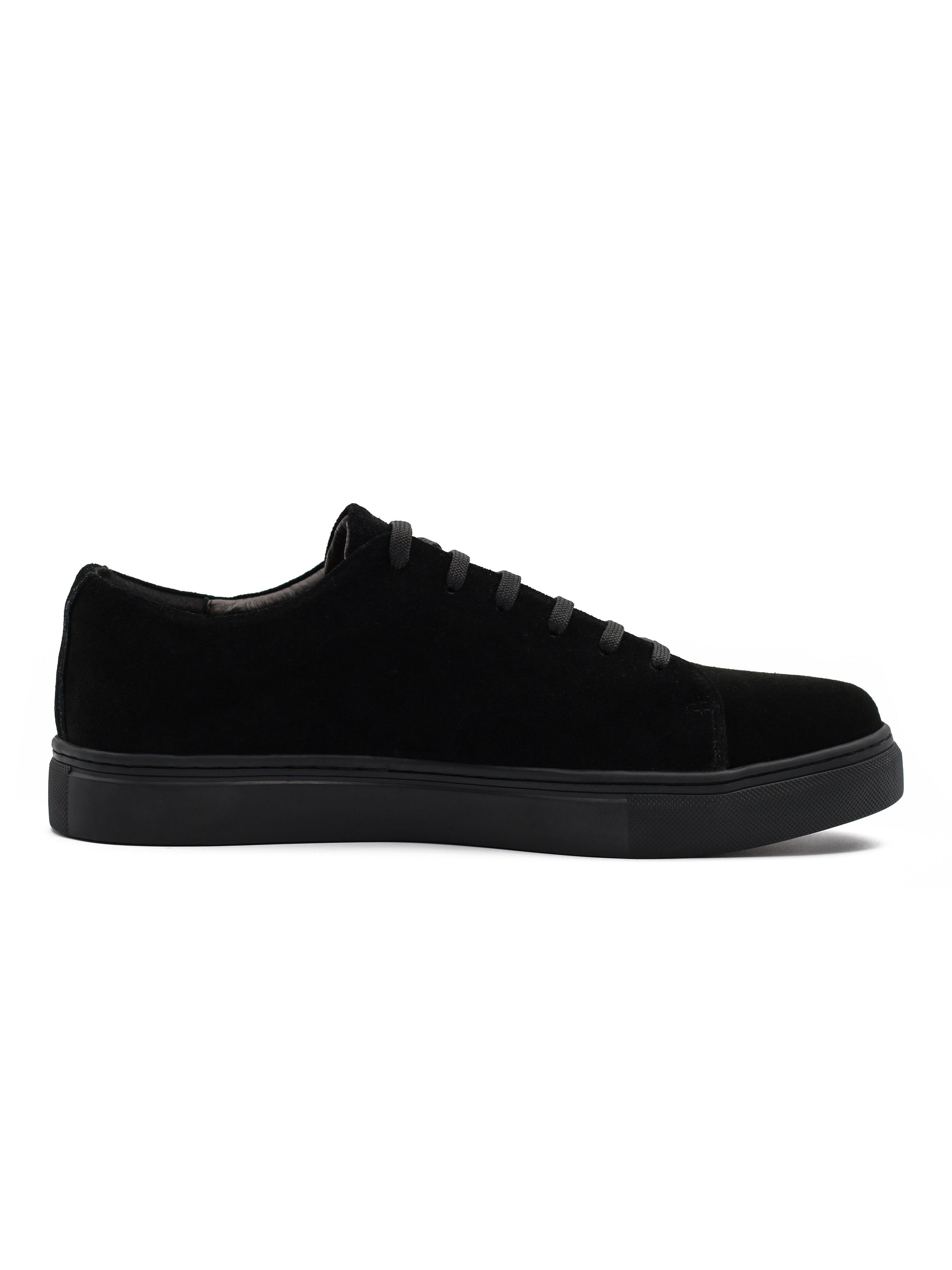 SUEDE LEATHER LACE UP SNEAKERS IN BLACK