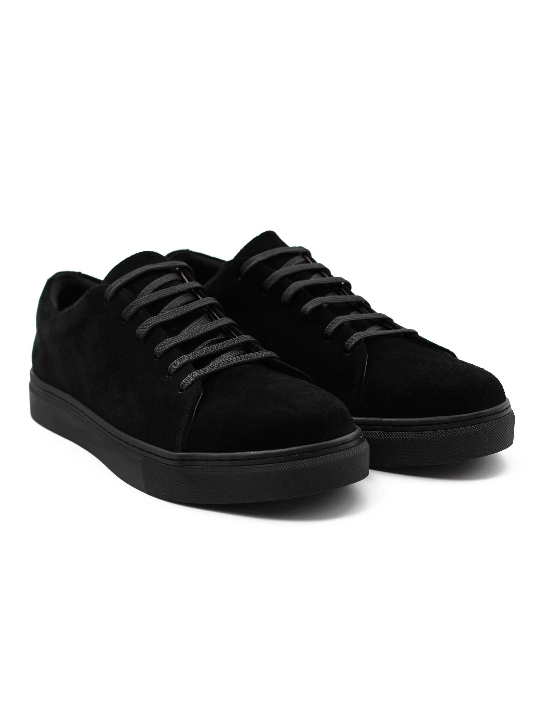 SUEDE LEATHER LACE UP SNEAKERS IN BLACK