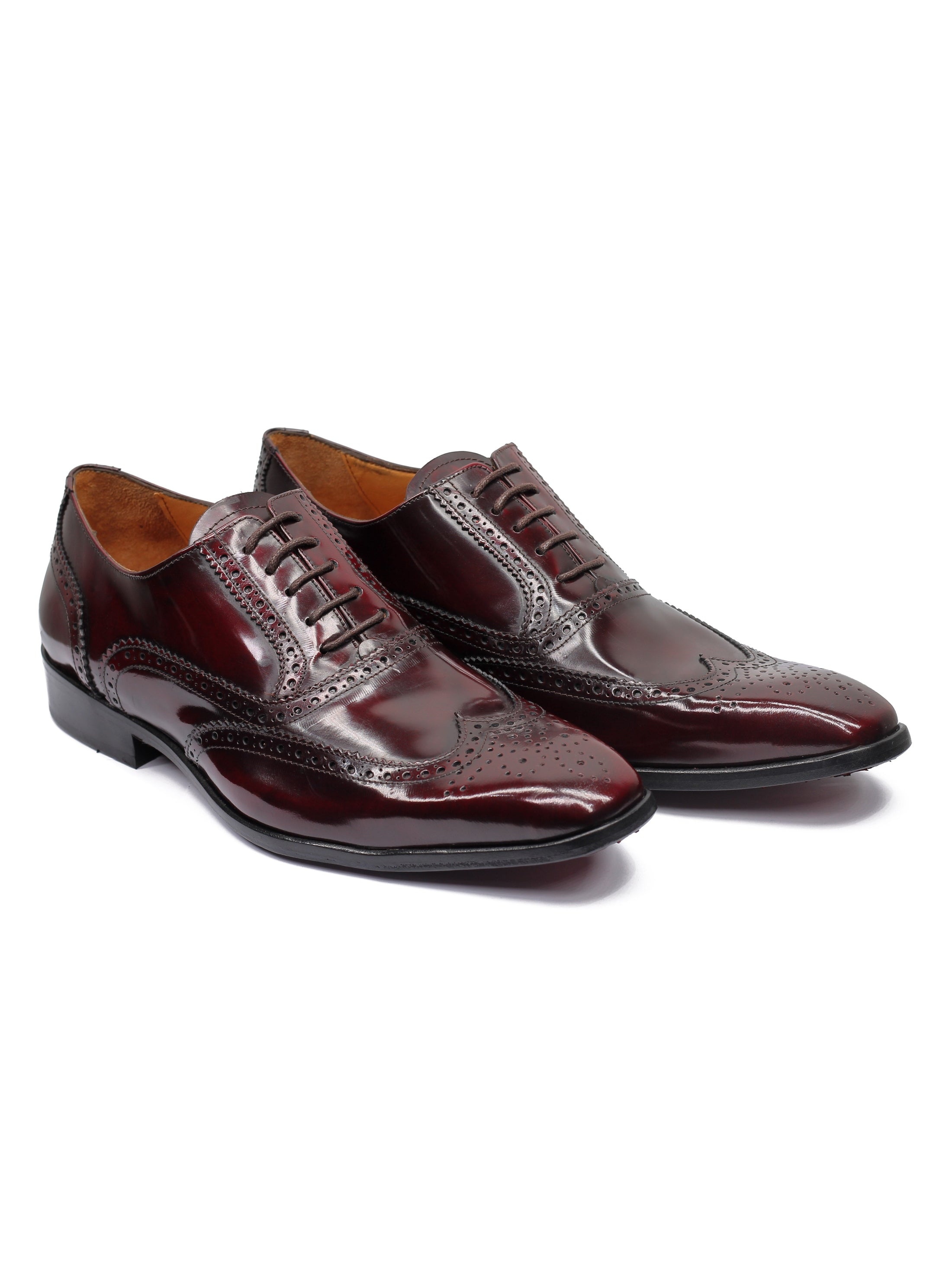 POLISHED CALF LEATHER BROGUES IN BURGUNDY