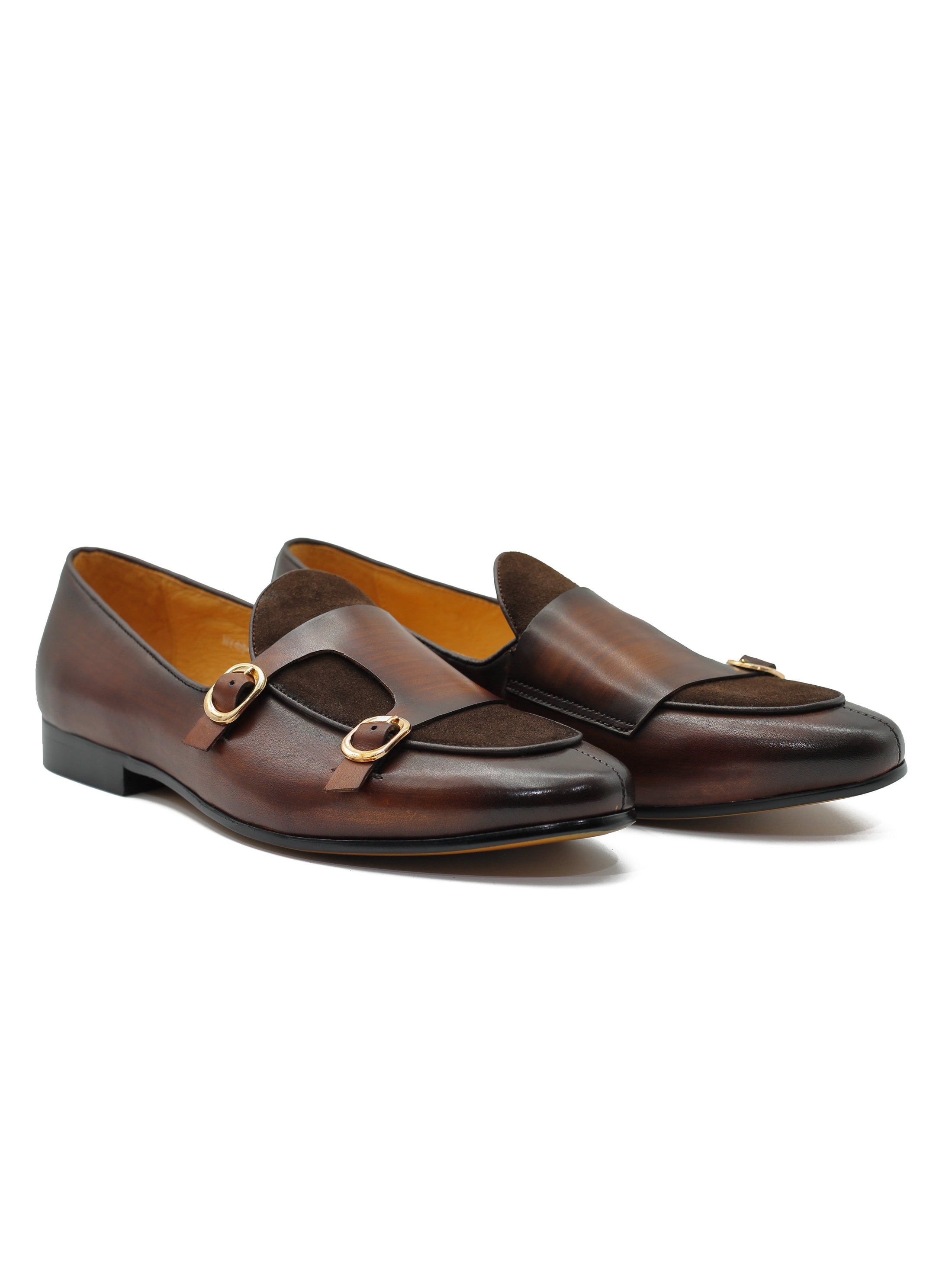 Real Leather Double Monk Strap Brown Loafers