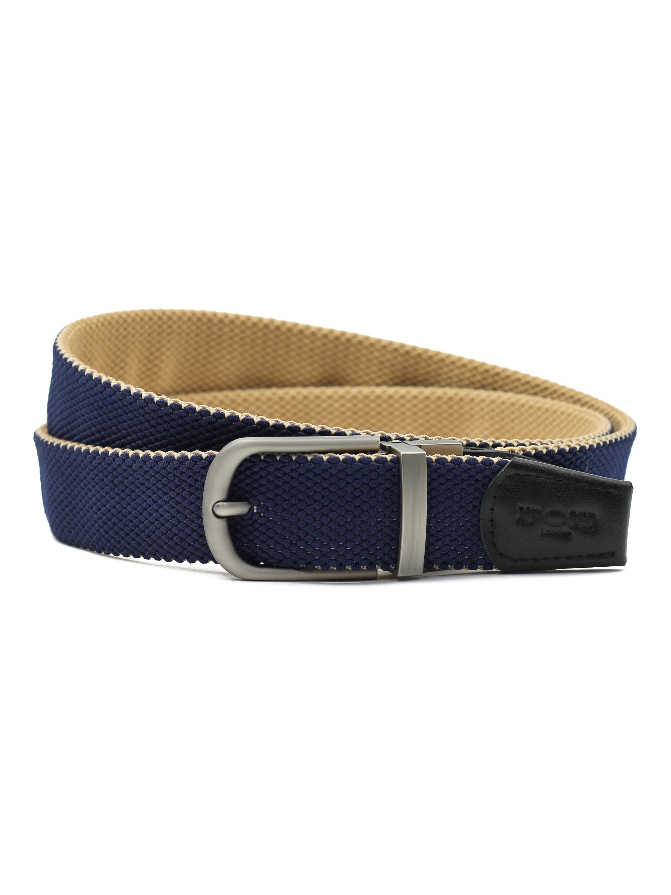 TAN & NAVY REVERSIBLE STRETCH BELT