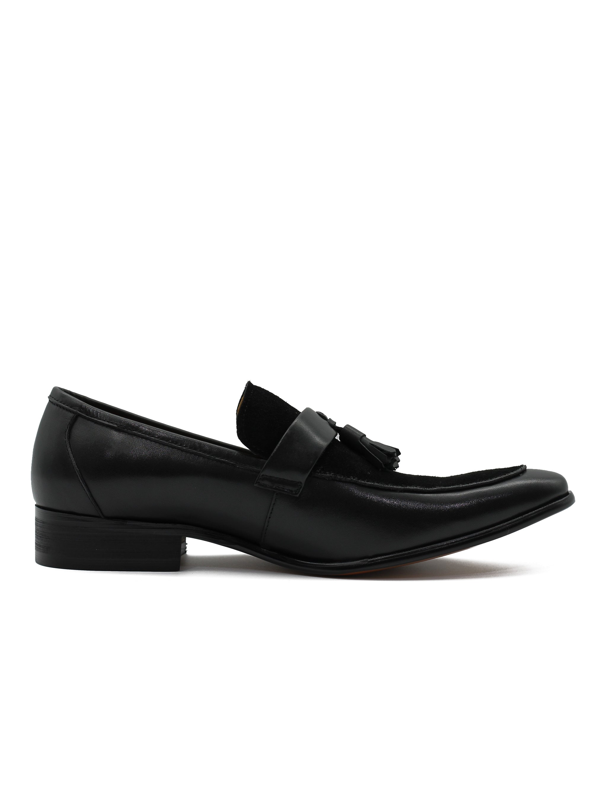 BLACK LEAHER & SUEDE TASSEL LOAFER