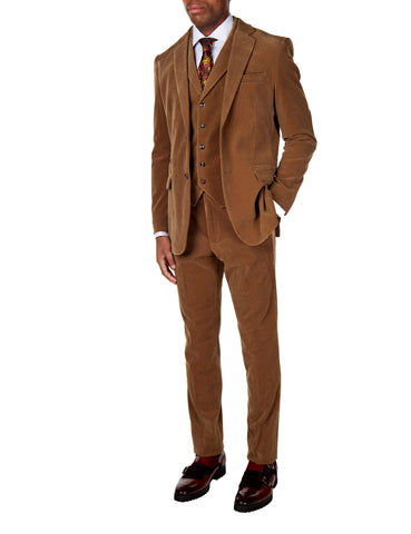 Tan Corduroy 3 Piece suit for men's from XPOSED London