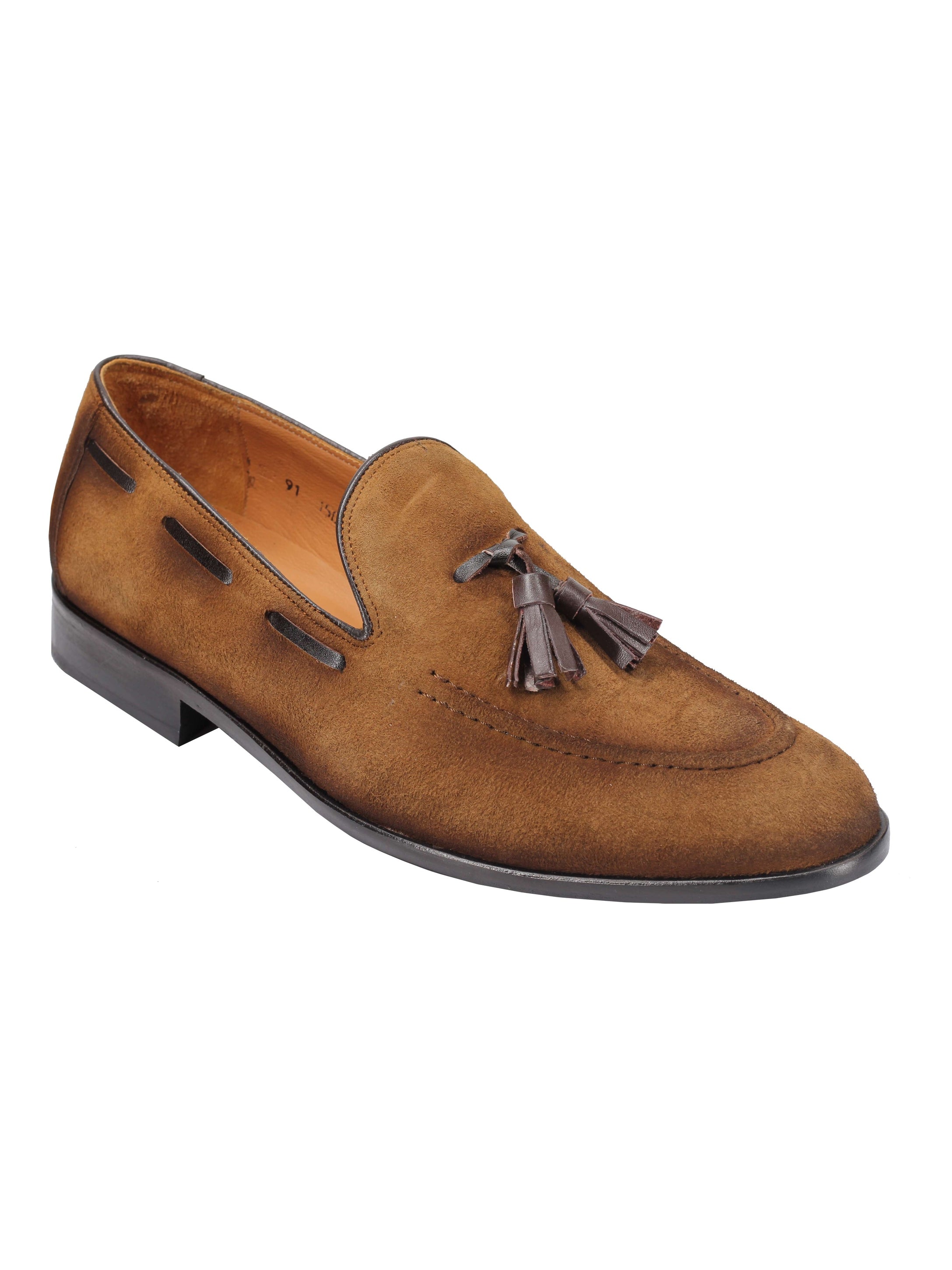 SUDED LEATHER TASSEL LOAFERS IN TAN