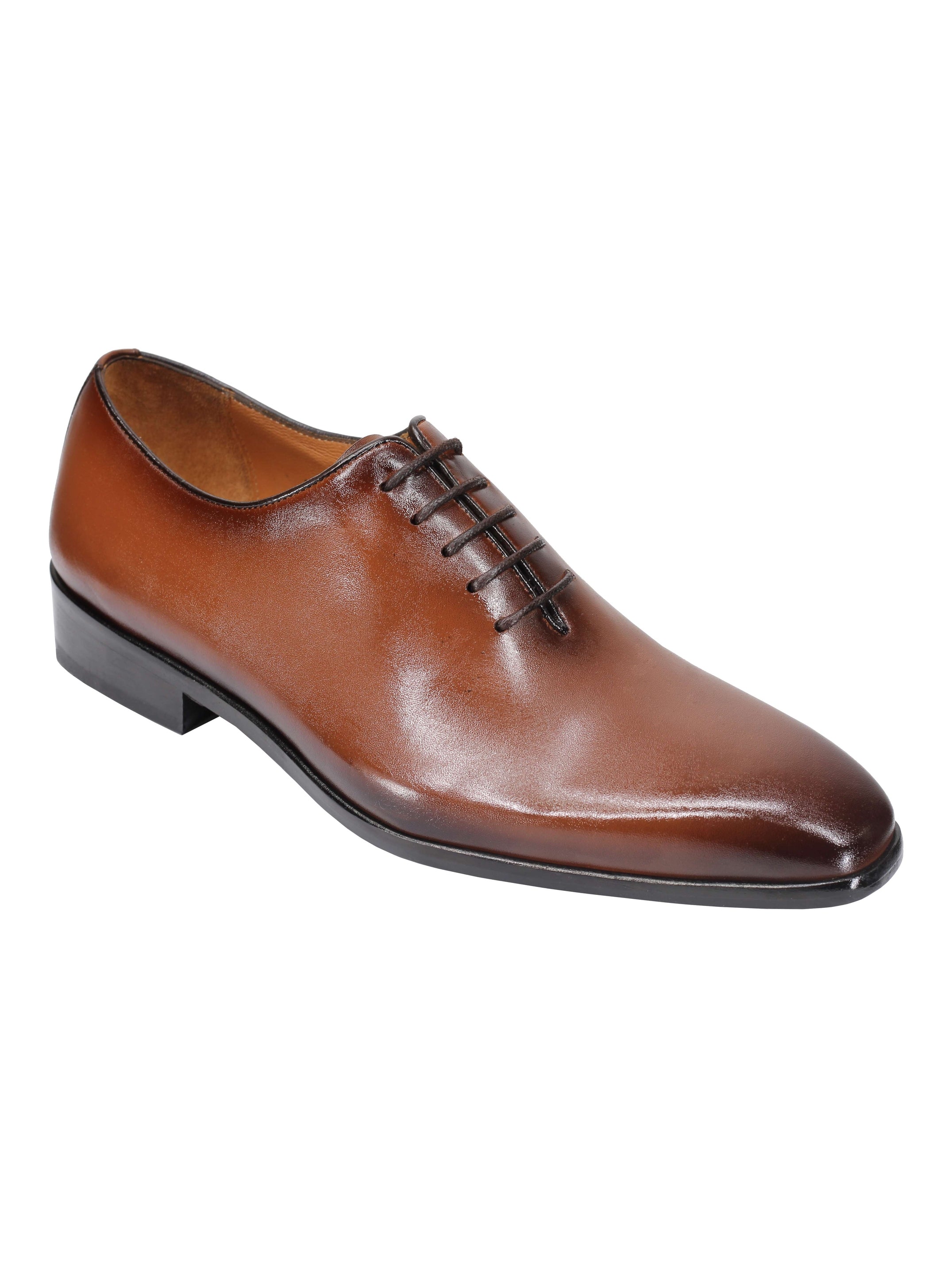 TAN CALF LEATHER WHOLECUT OXFORD LACE UP SHOES