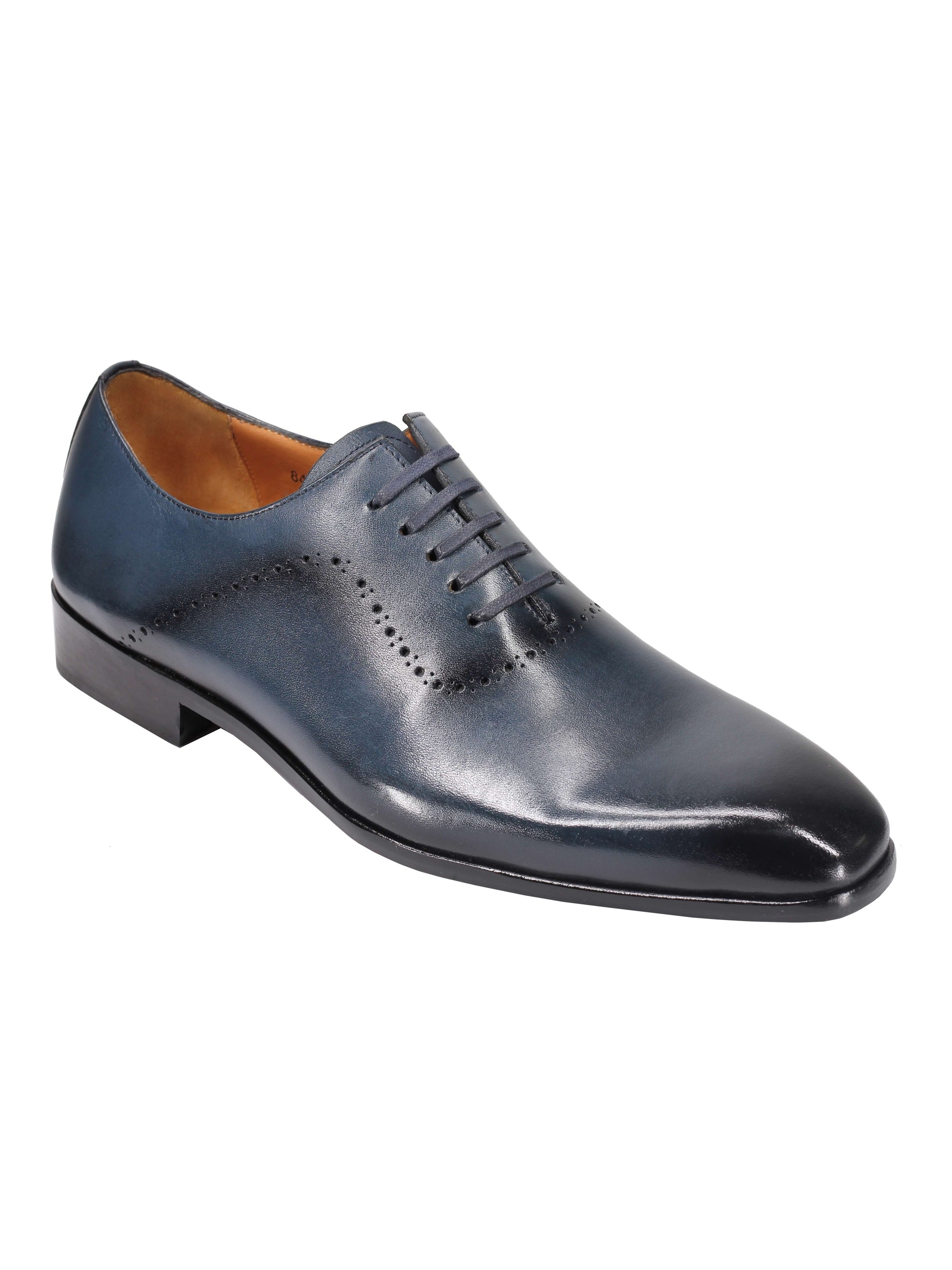 BLUE CALF LEATHER OXFORD LACE UP BROGUE SHOES