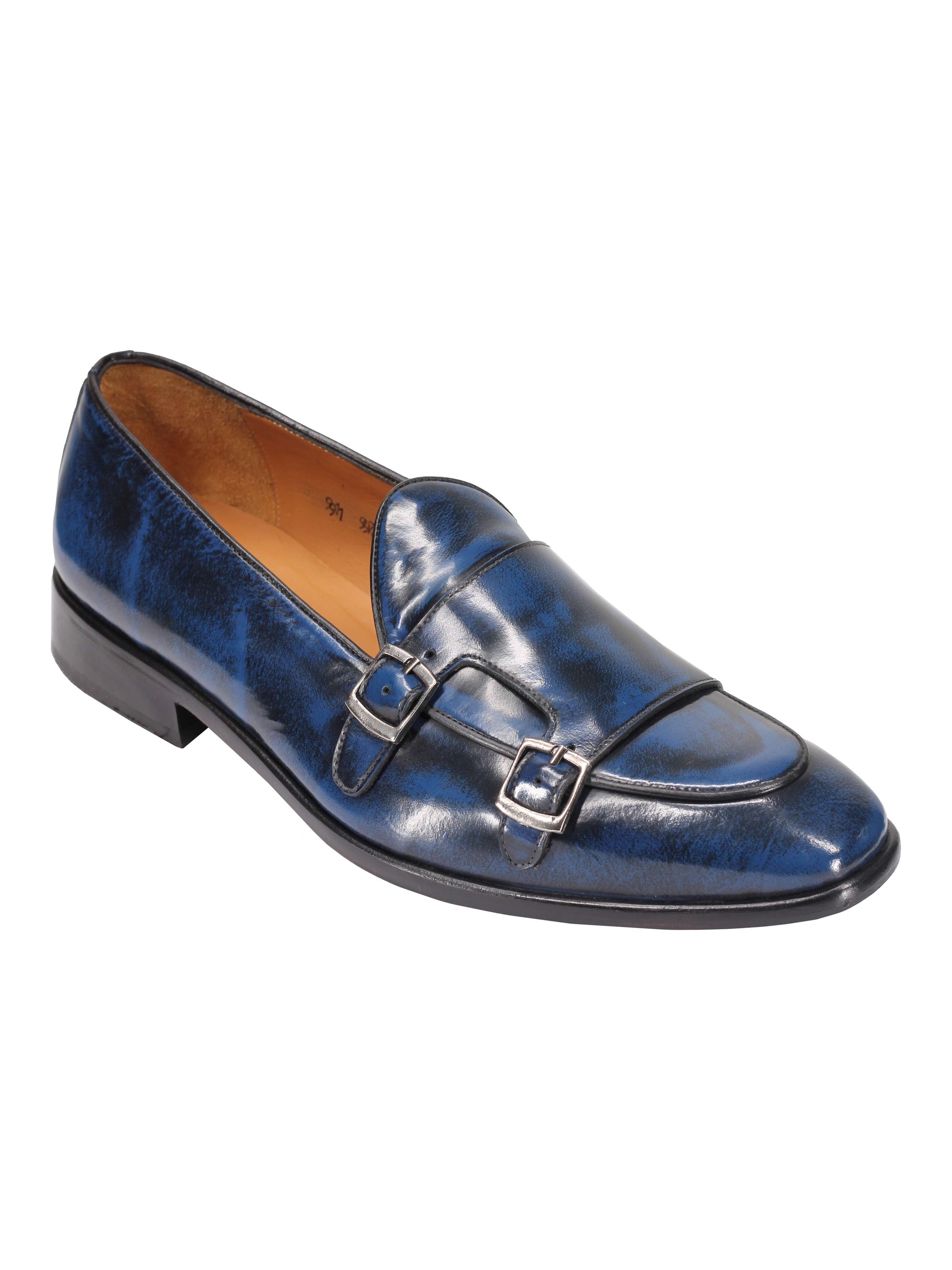 Blue Patent Leather Double Monk Shoes