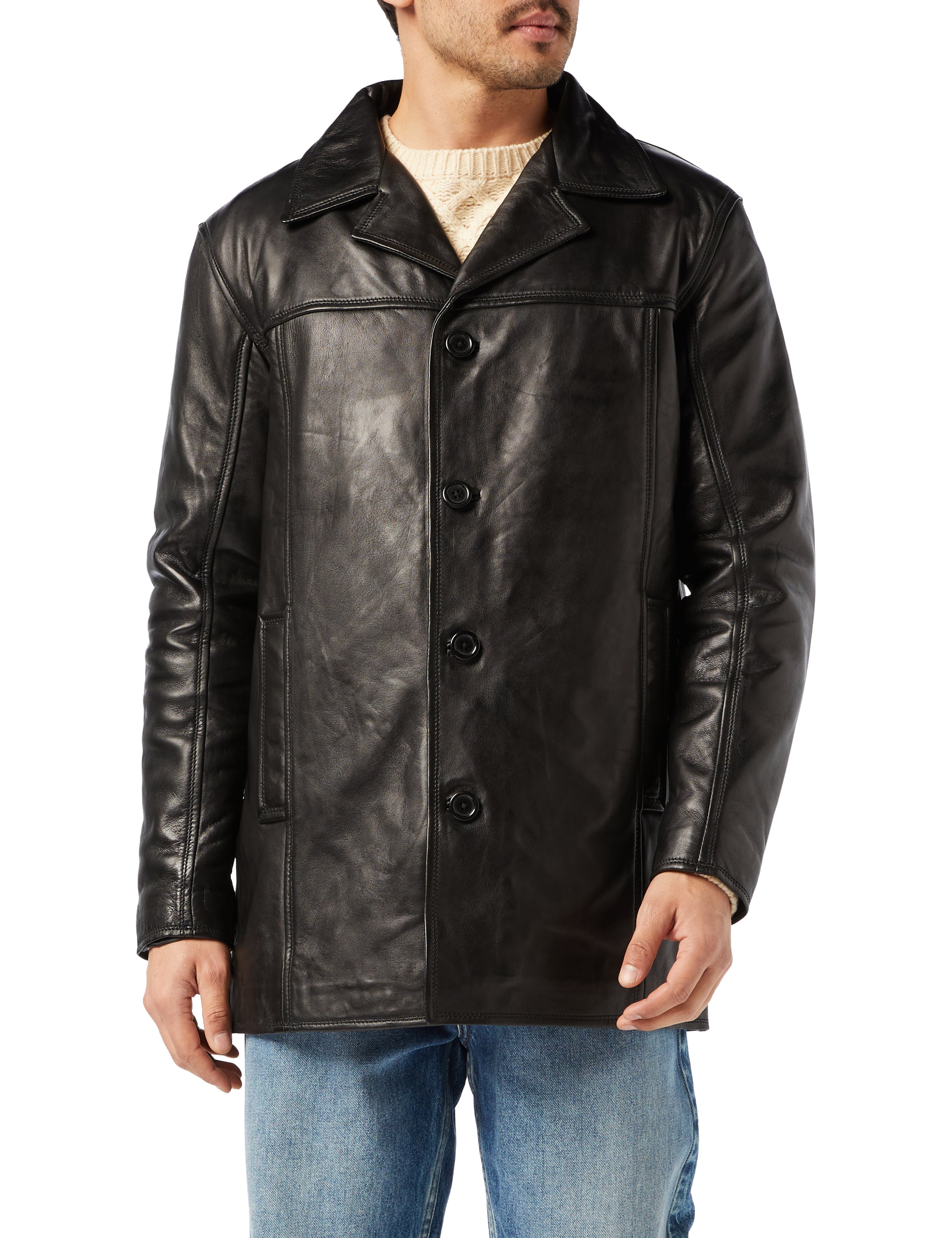 MEN'S BLACK LEATHER REEFER JACKET#N#– XPOSED