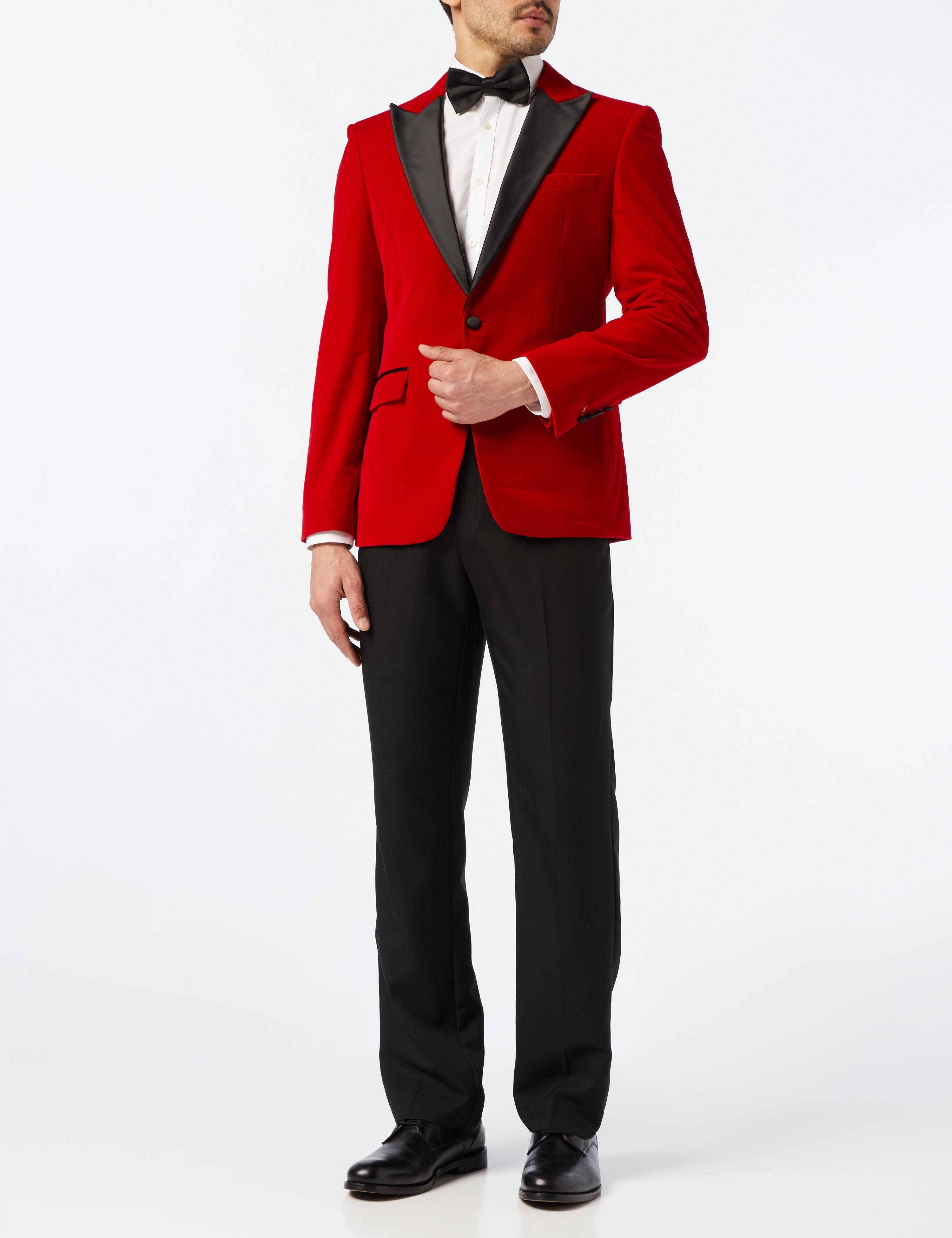 DINNER JES - Red Soft Velvet Tuxedo Jacket