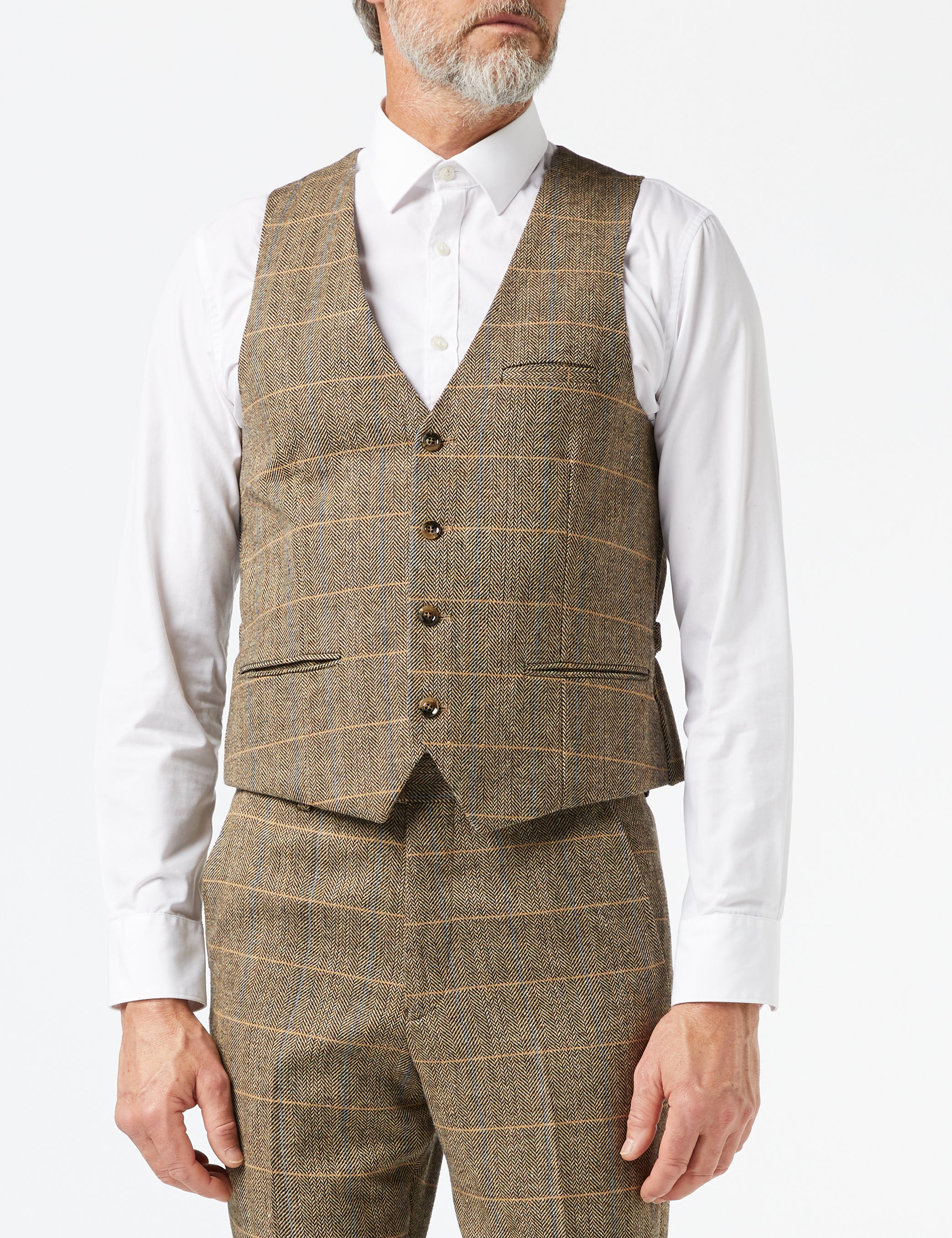 TWEED CHECK HERRINGBONE TAN SUIT