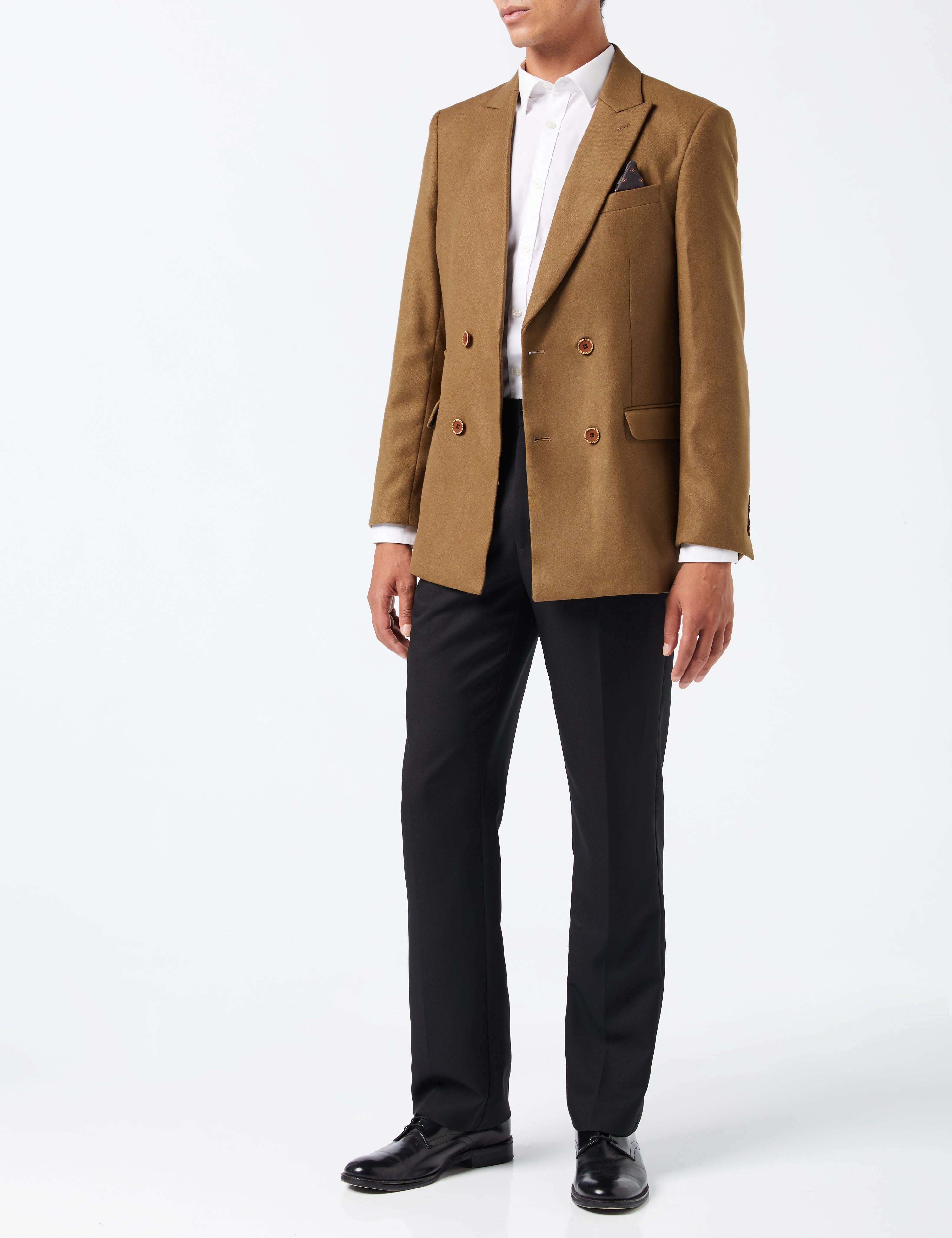 MARCO-DOUBLE BREASTED TWEED TAN JACKET