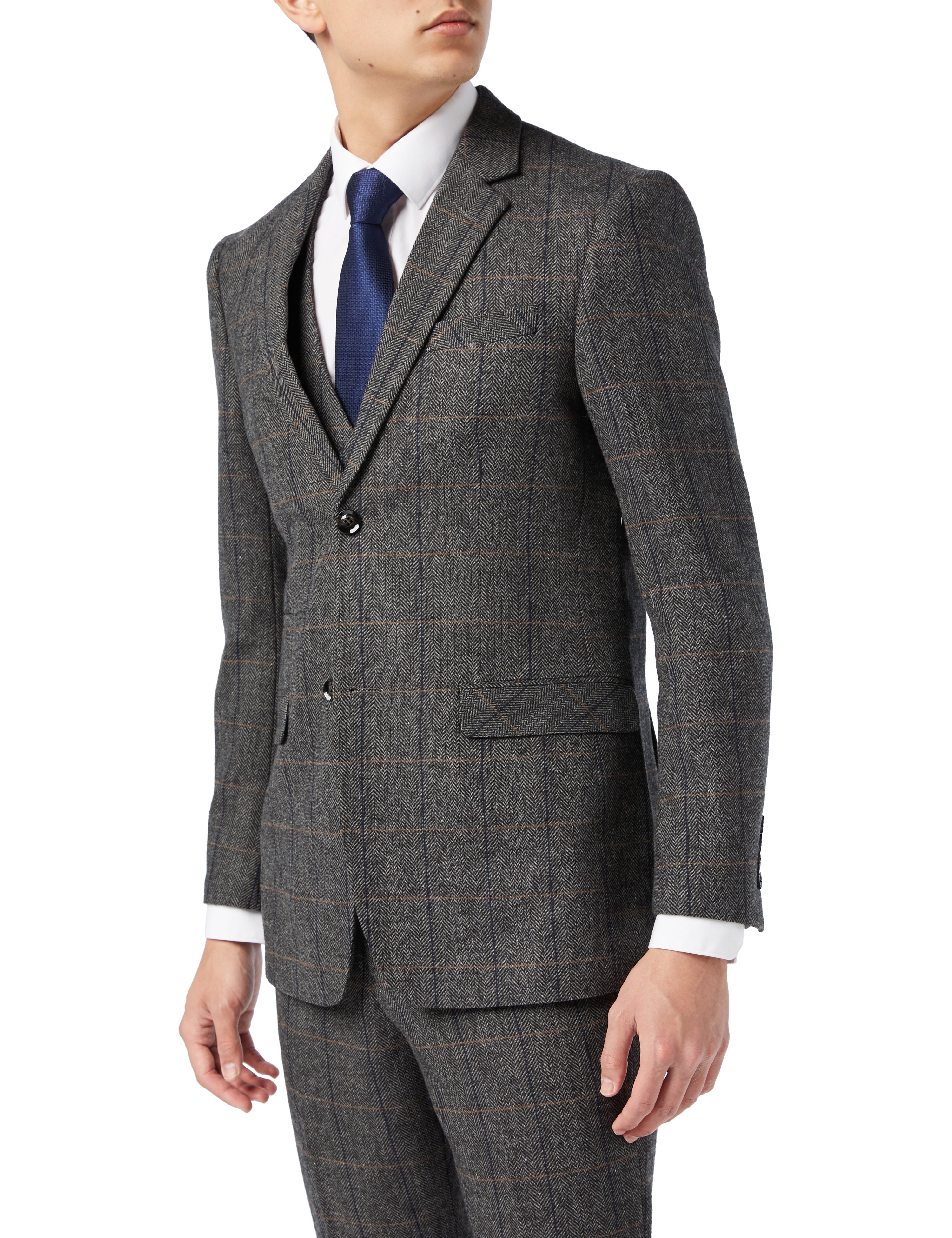 Grey Tweed Check Herringbone Suit