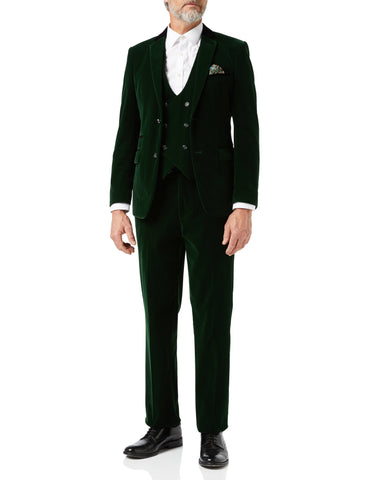 Men's emerald green velvet jacket waistcoat trouser suit