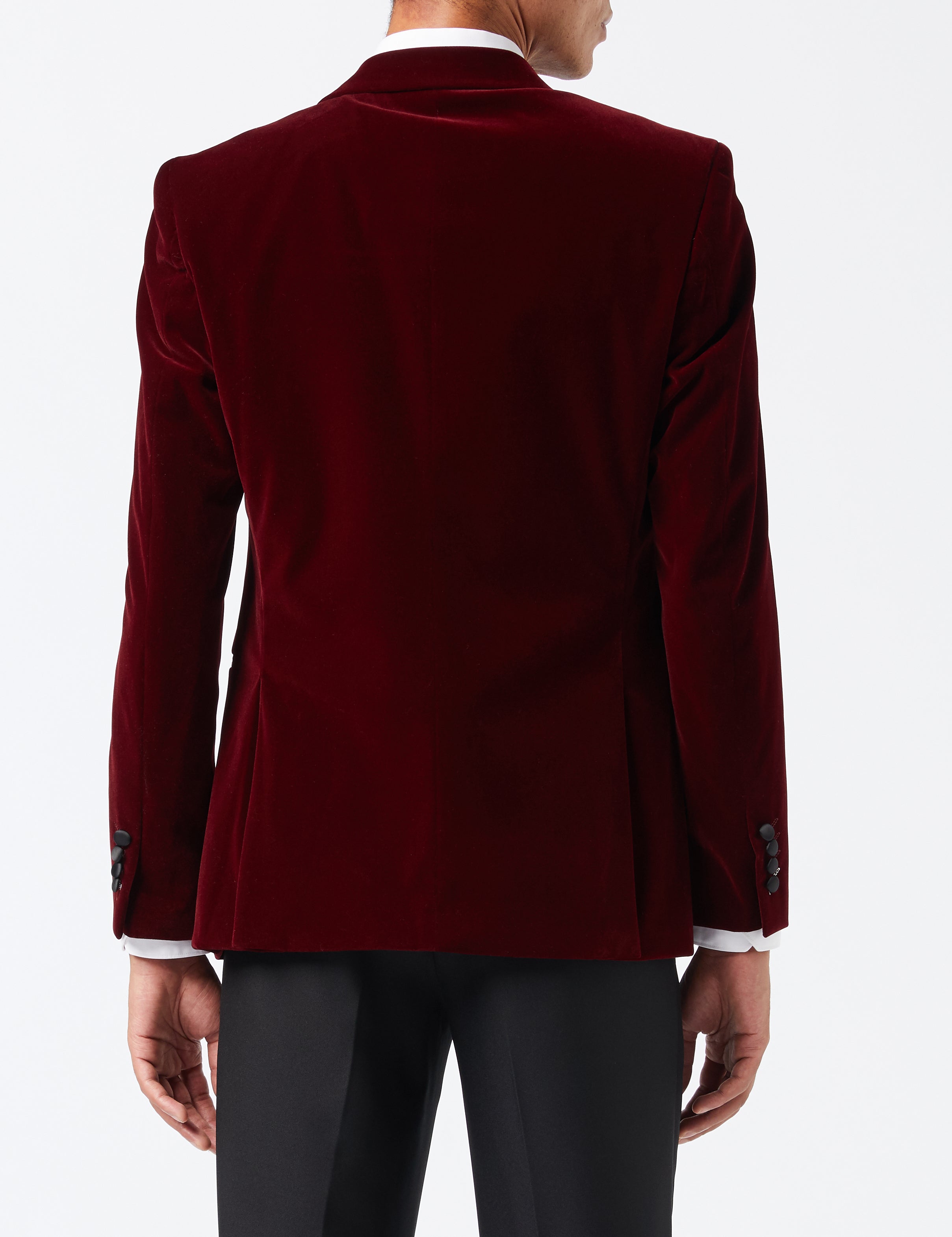 SMITH - BURGUNDY TUXEDO DOUBLE BREASTED VELVET BLAZER