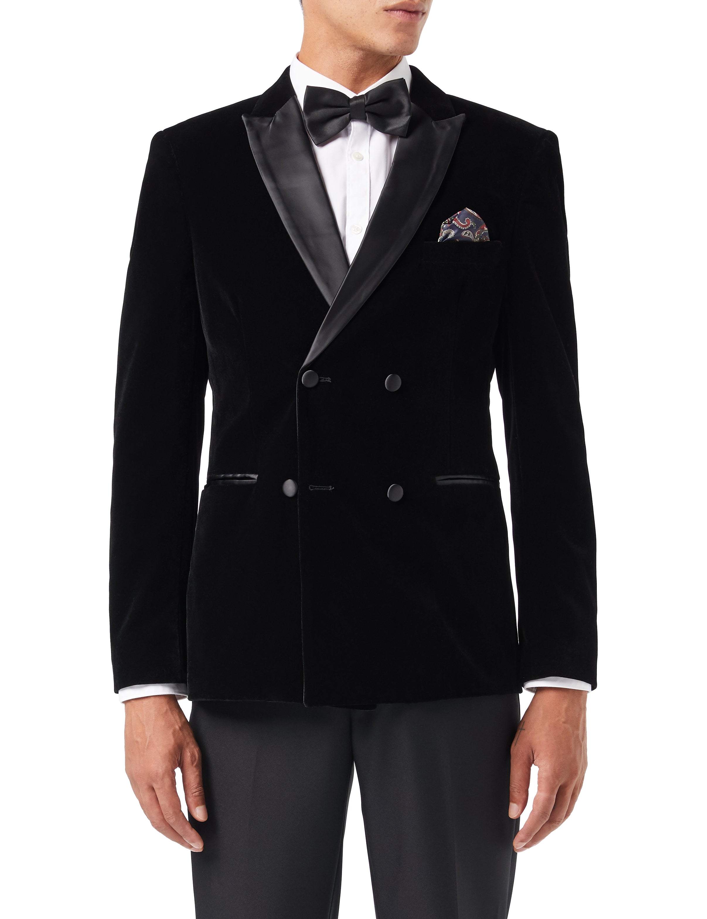 RHOM - Black Quilted Velvet Double Breasted Tuxedo Jacket – XPOSED