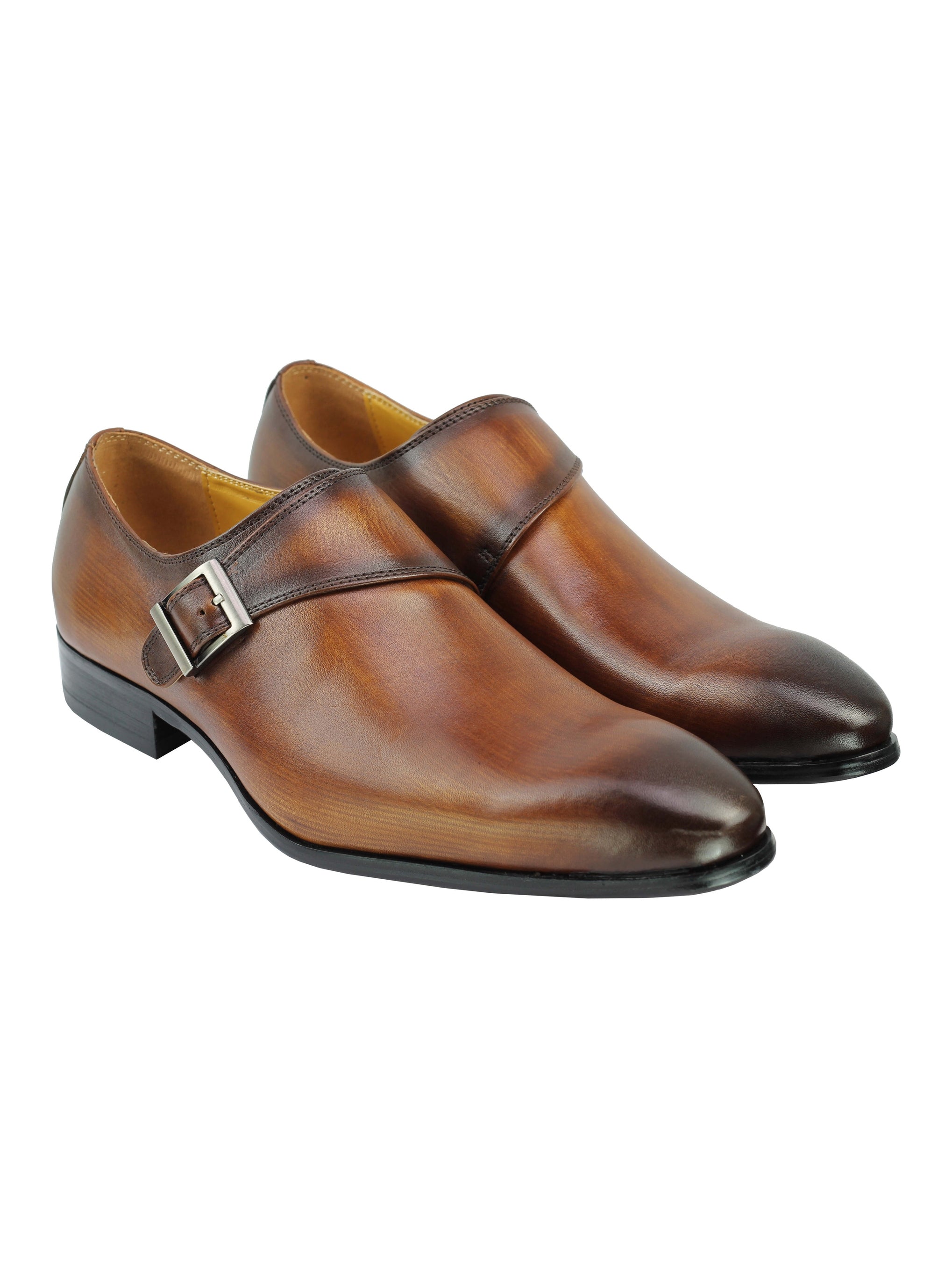 Real Leather Buckle Strap Slip Loafers Brown