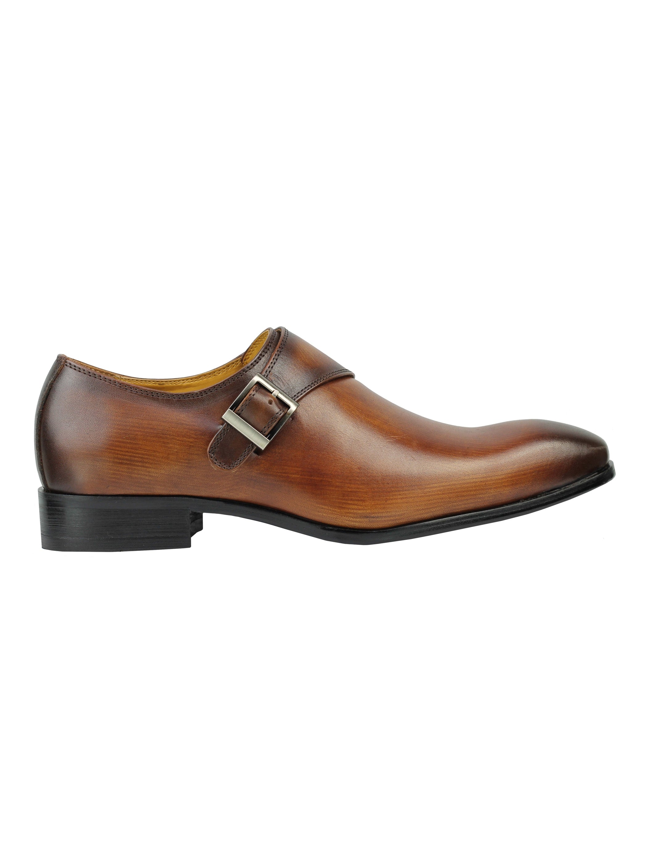 Real Leather Buckle Strap Slip Loafers Brown