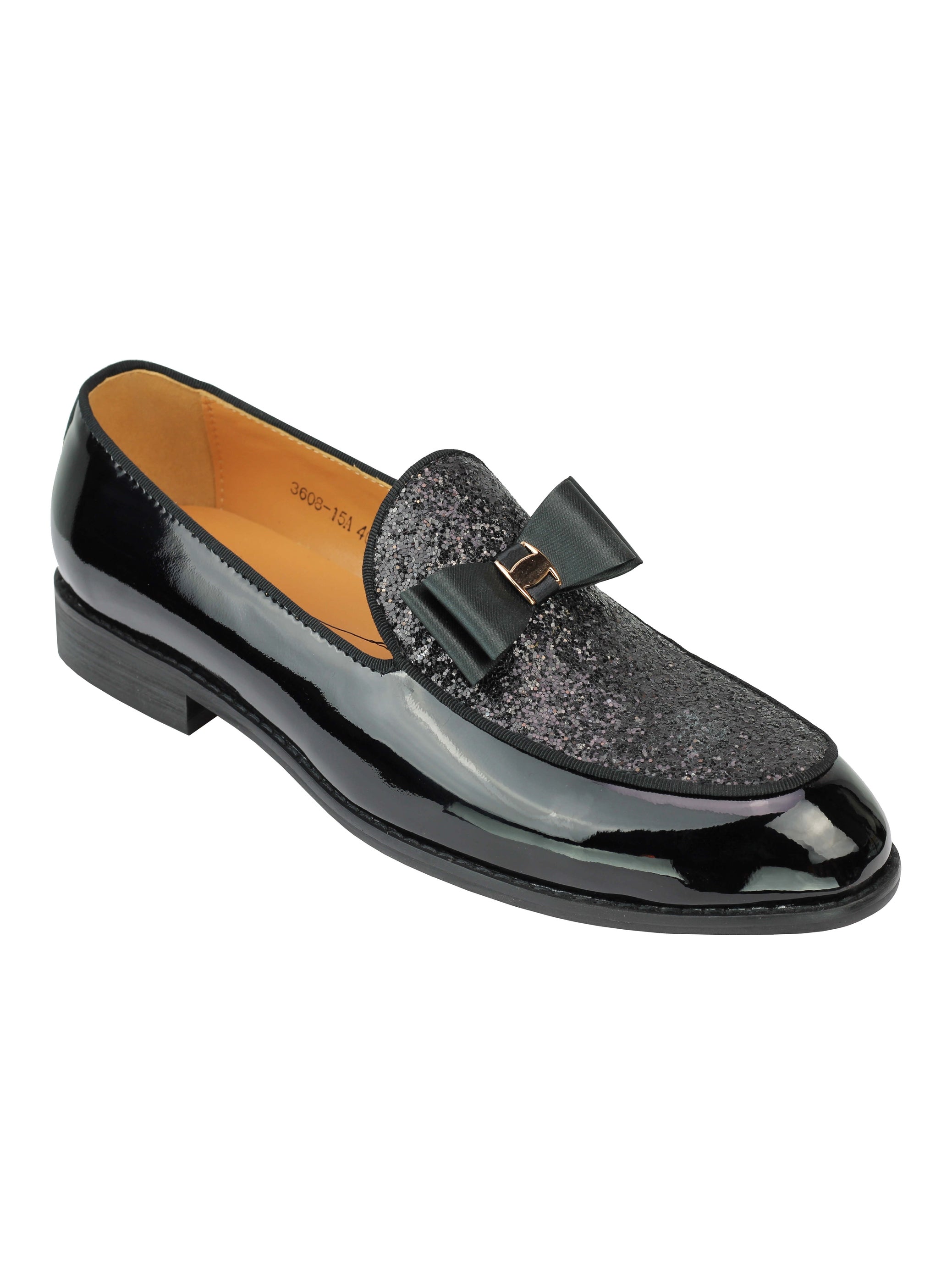 Real Leather Glossy Glitter Bow Tie Loafers